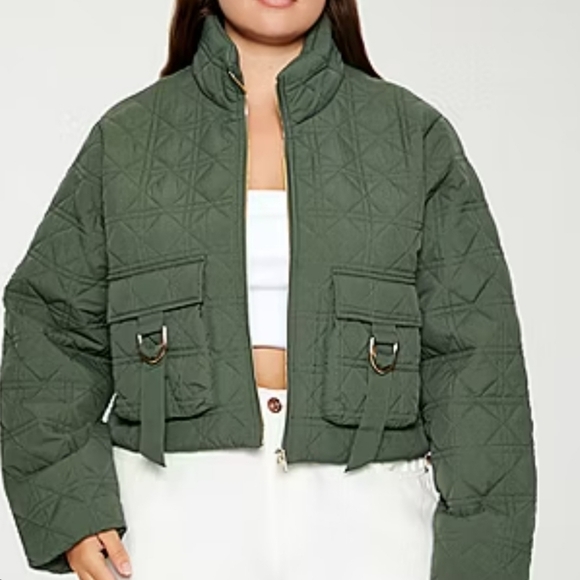 Forever 21 Cropped Quilted Bomber Jacket Size Large - Picture 1 of 11